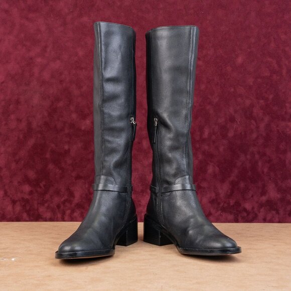 Linea Paolo Women Kamile Black Leather Buckle Knee Riding Fashion Boots sz 9 - Picture 3 of 10